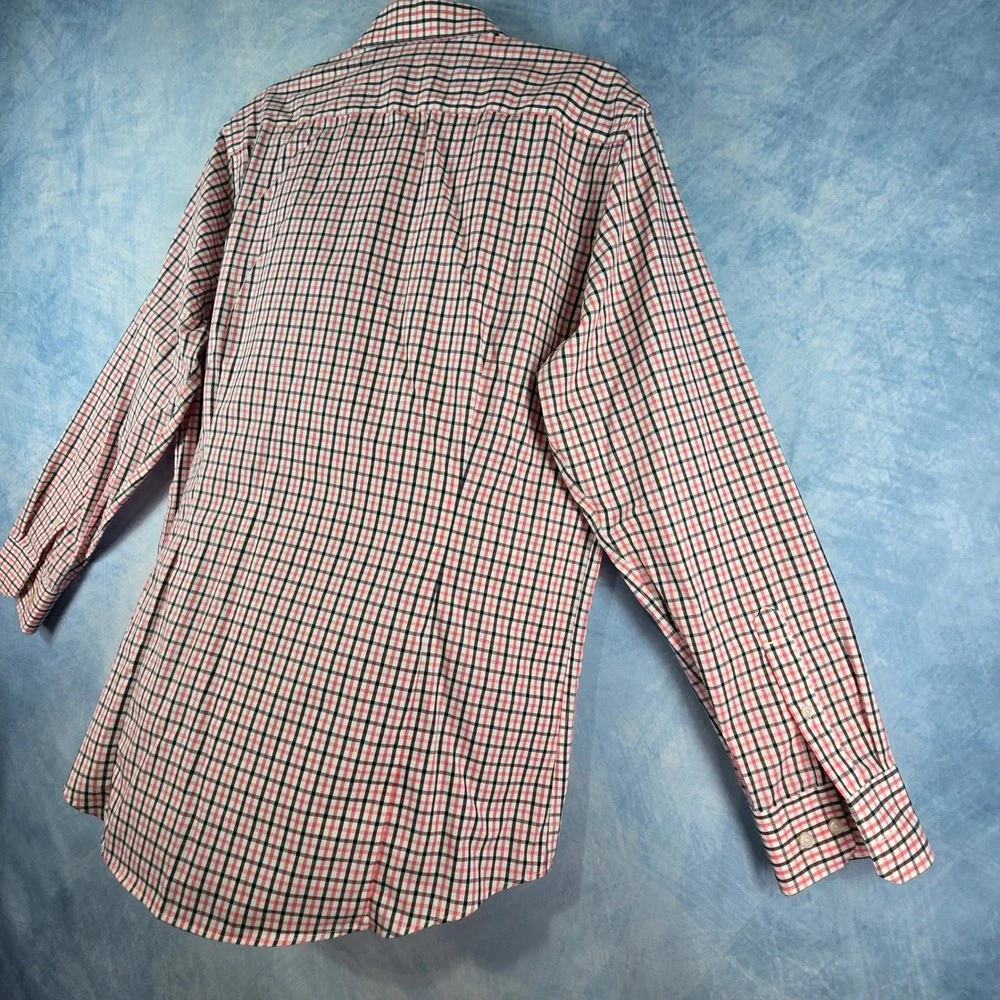 Banana Republic Mens Non-Iron Slim Fit Shirt‎ L Red Navy Tattersall Check Plaid